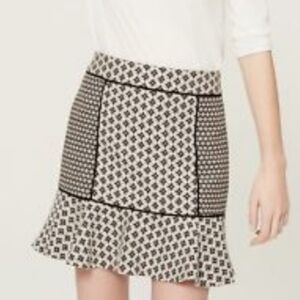 LOFT Tweed Flounce Peplum Hem Skirt 12 P Black White
